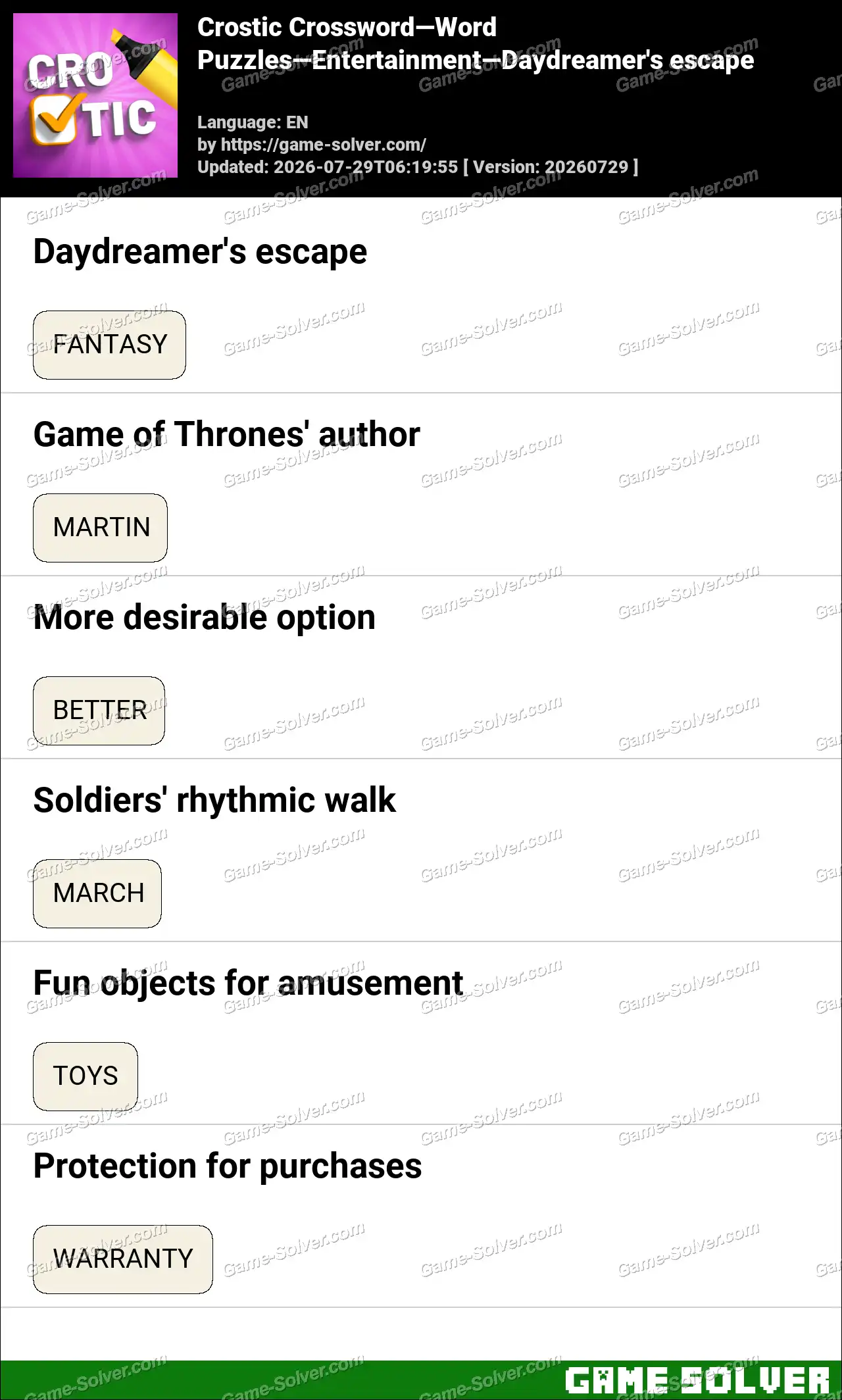 Crostic Crossword-Word Puzzles-Entertainment-Daydreamer’s escape